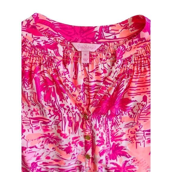 Lilly Pulitzer Elsa Silk Top in Beach Street Whales Print Size XS - Picture 11 of 13